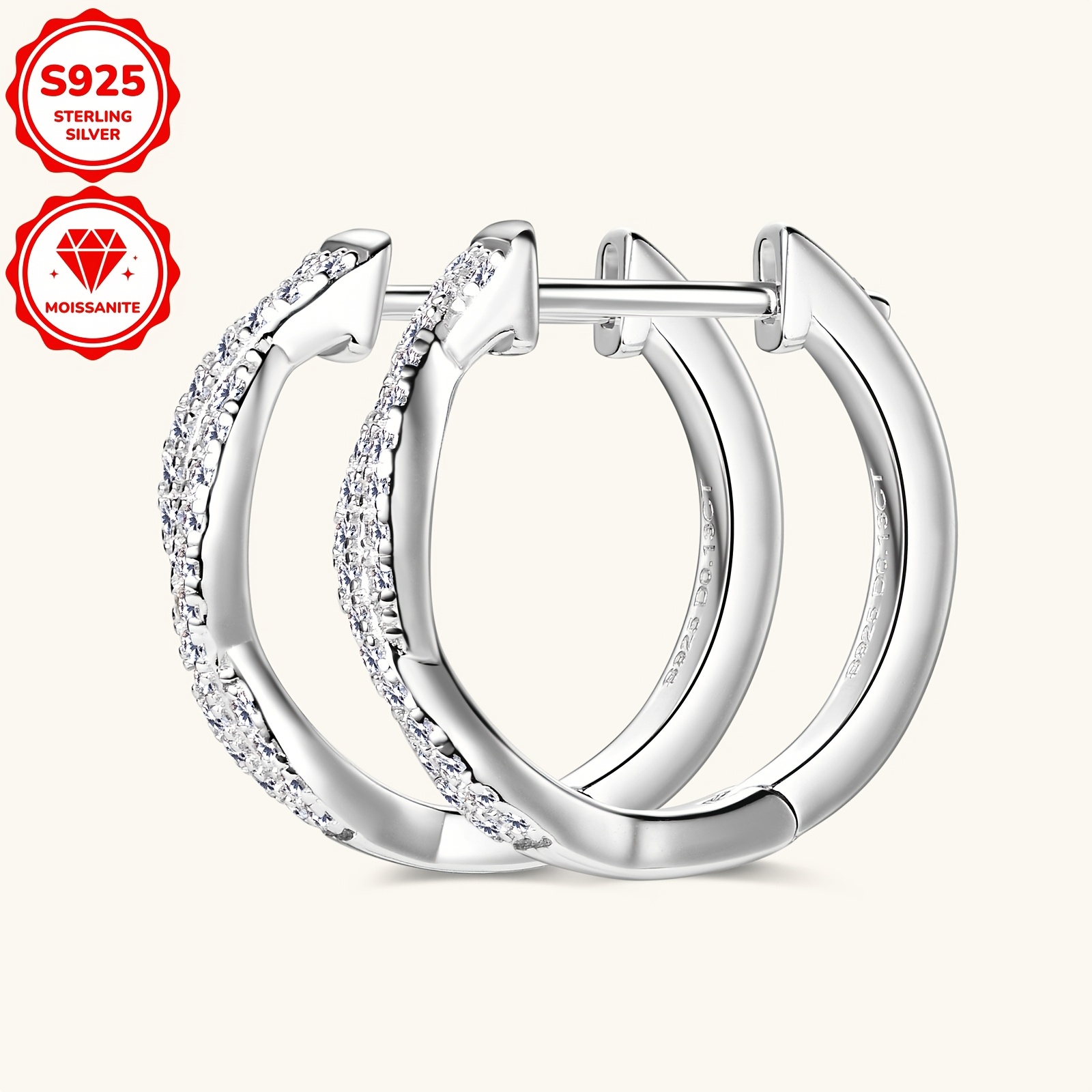 1 pair elegant 14k golden plated 925 sterling silver hoop earrings with synthetic moissanite stones twisted   april birthstone   jewelry christmas holiday gift   compatible details 6