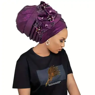 Elegant Embellished Polyester Turban Hat Women