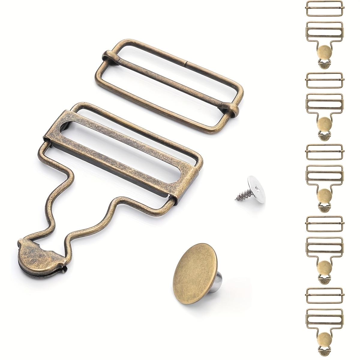 TEMU 6 Sets Of Metal Overall Buckles, 1-1/2" Replacement Clasp Clips With Adjustable Tri-glide Slide Buckle And Buttons For Jeans Suspenders, Bib