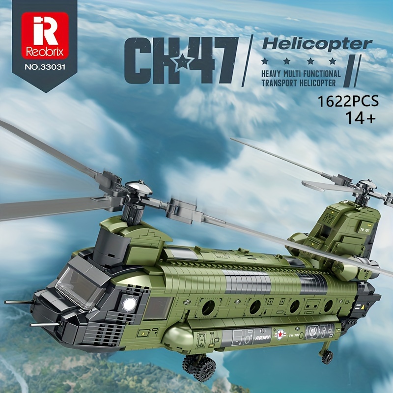 

Reobrix 1622pcs Military Series Combat Aircraft Chinook Spiral Medium Transport Helicopter Model Simulated Military War Diy Educational Adult Assembly Building Block Toy Christmas Gift Easter Gift