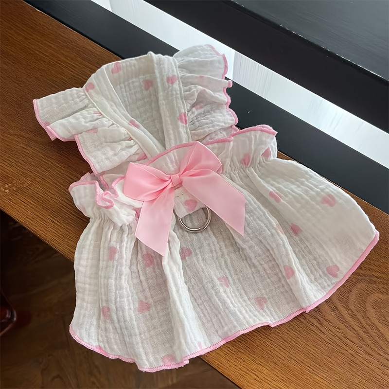 1pc pet skirt pink bow skirt breathable with harness hook camisole dress spring summer fall wear for teddy bichon pomeranian small dogs and   dress Product details 3