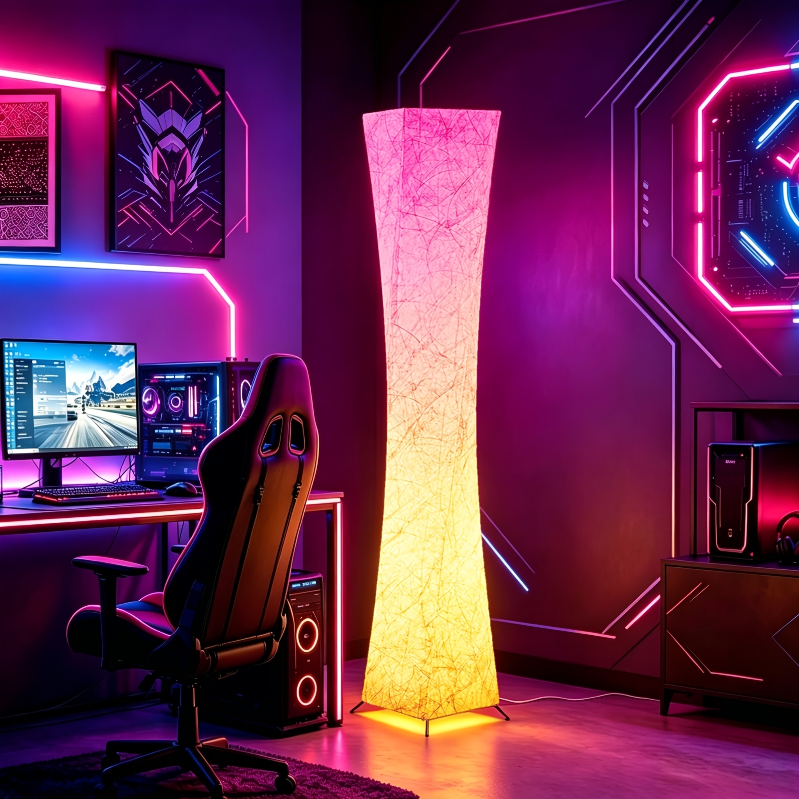 TEMU 60-inch Square Floor Lamp, Smart Rgb Led Corner Lamp With Paper | Usb-powered, Music Sync + Design | Perfect For Living Room, Bedroom, Gaming