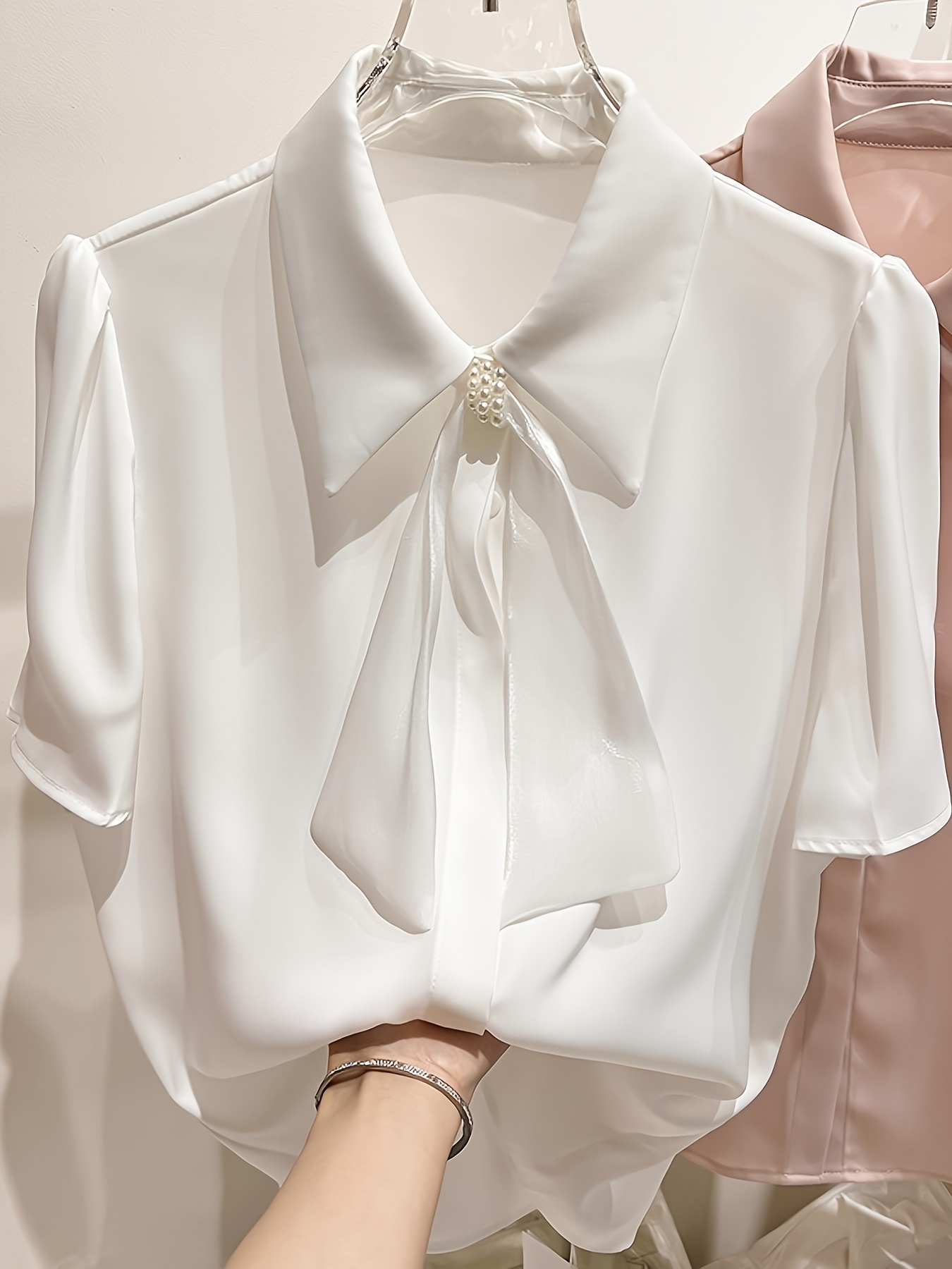 blusa elegante gasa cuello organza abalorios Temu Spain