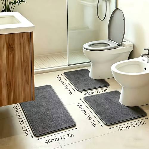 simple 3pcs bathroom mat set coral flat non slip bath mat set bathroom mat small sized floor covering multiple colors home decorative floor mat