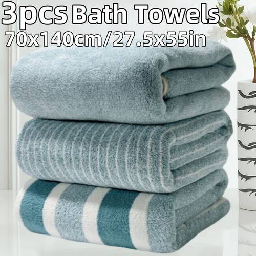 3 toallas de baño de lujo - ultra , coral fleece, absorción y rápido, 3 diseños modernos a rayas, 27.5x55 pulgadas, toallas gruesas para , spa o regalo, estilo contemporáneo