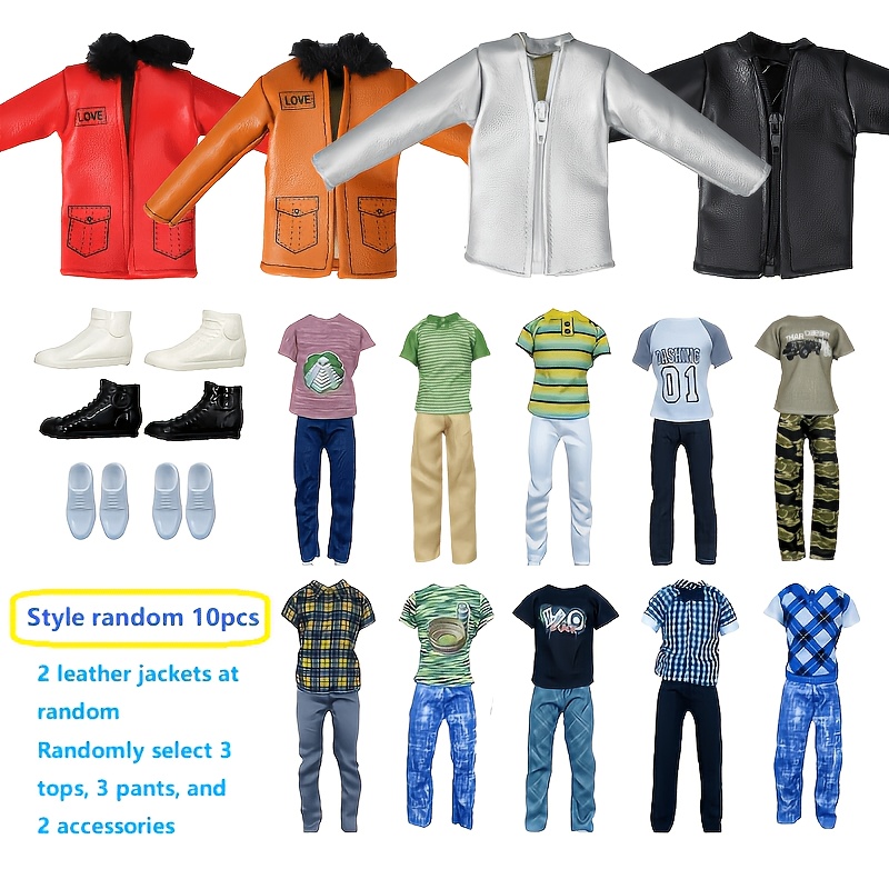 Image of 10pcs Fashion Doll Clothes & Accessories Set For 11.5 Inch Dolls Random 2 Jackets, 3 Tops, 3 Pants, 2 Accessories Dress Up Outfits For Kids Birthday Gift & (doll Not Included)