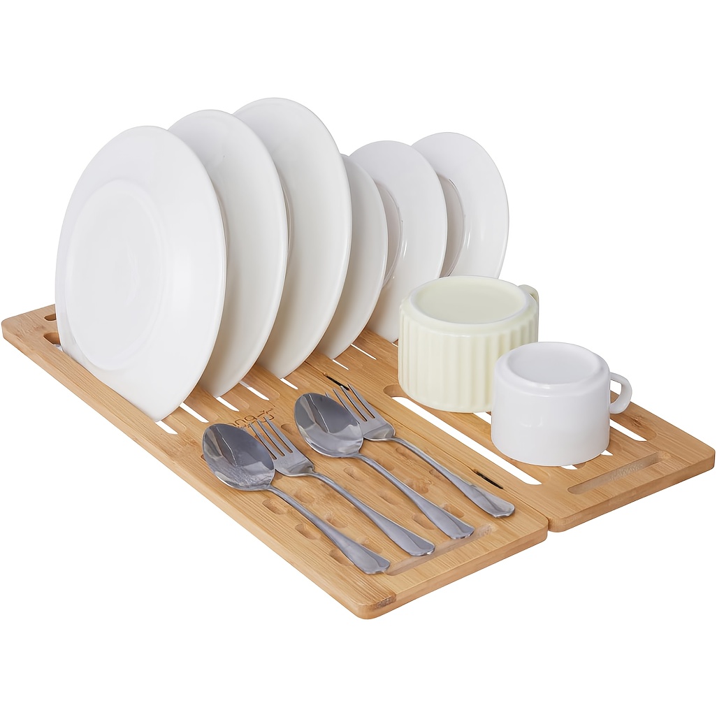 Expandable Bamboo Dish Drying Rack, Spacious Over-the-sink Dish Drainer For Kitchen Counter, Holder