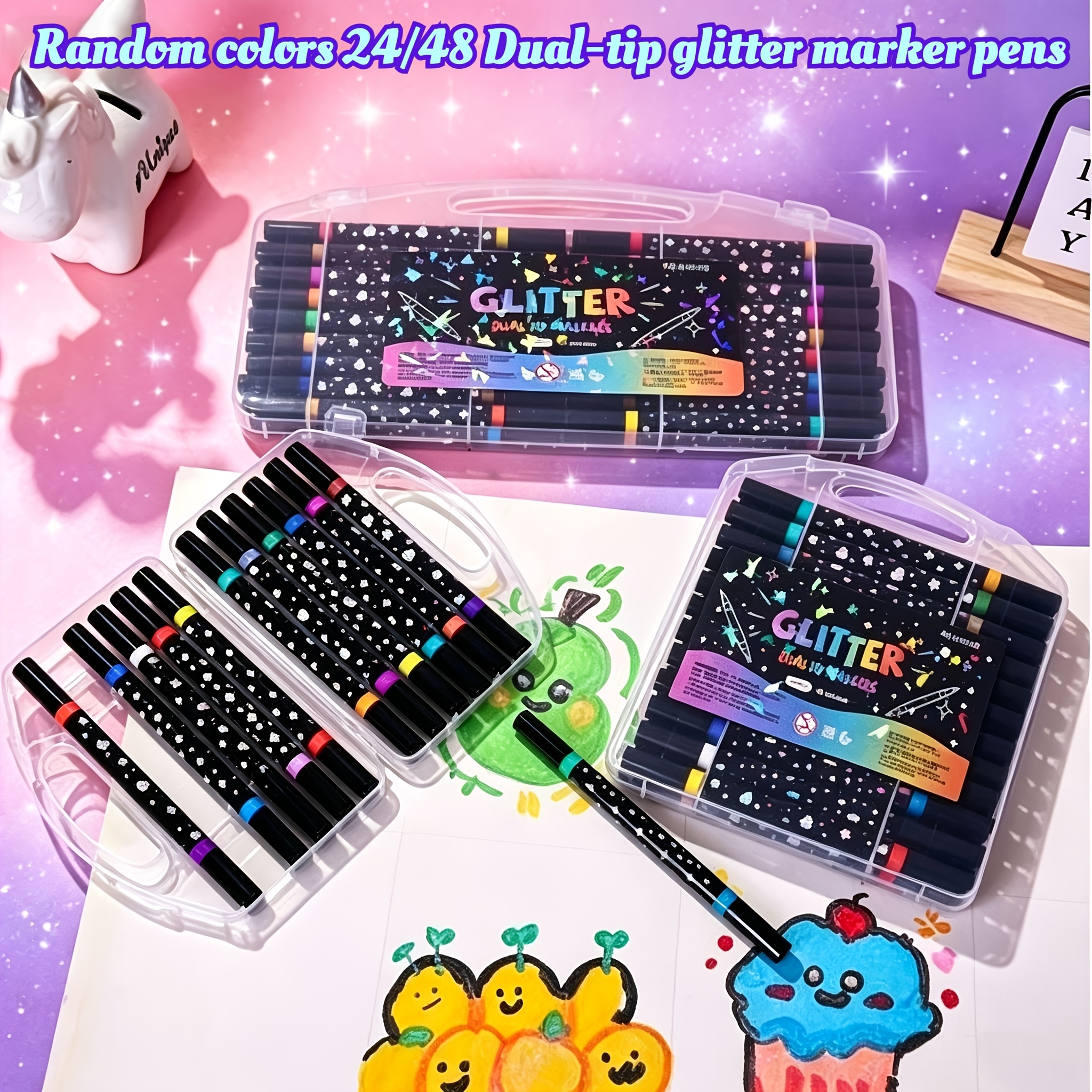 48/24-Color Dual-Head Glitter Pens for Scrapbooking & Journaling