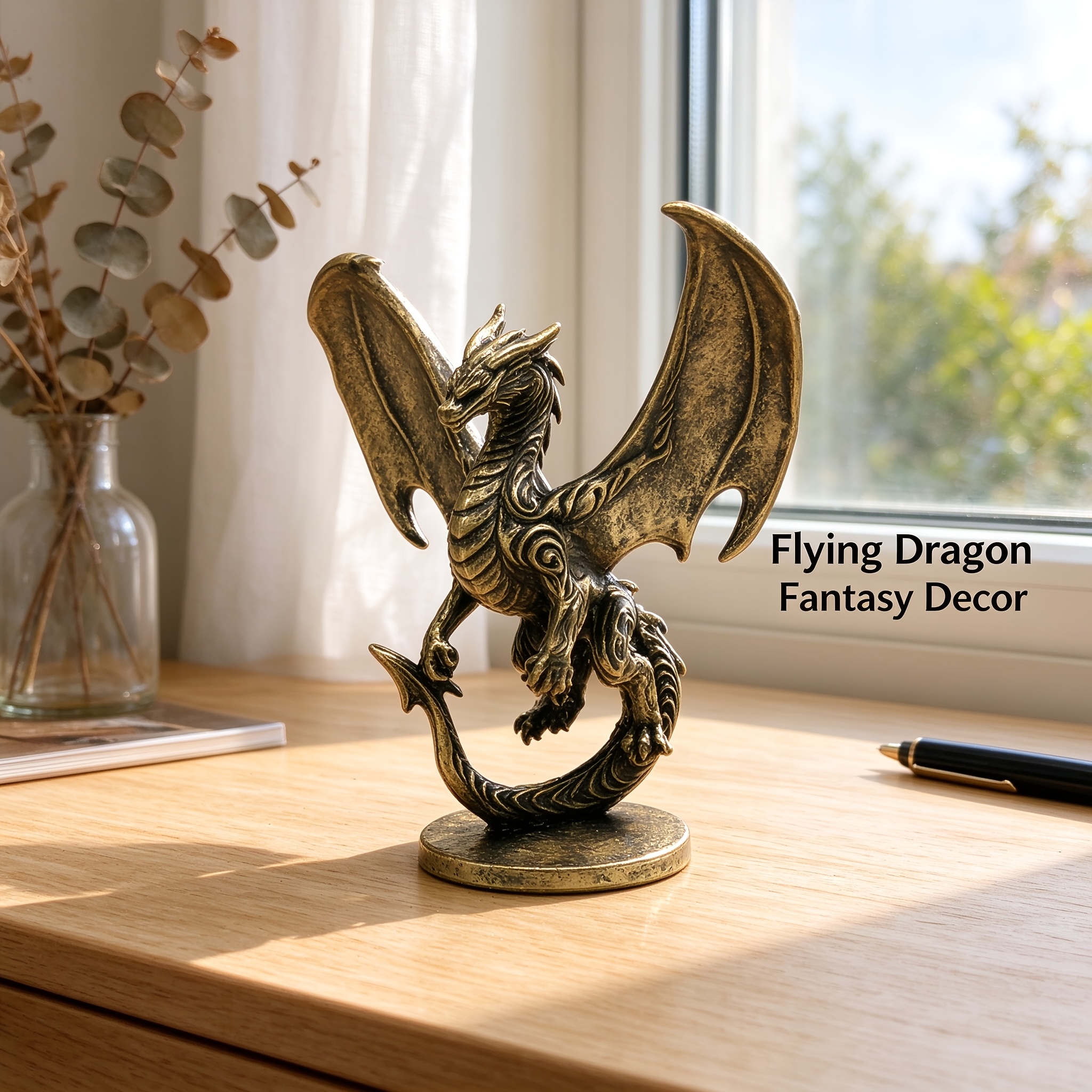 TEMU Vintage Flying Dragon Figurine - Mythical Collectible Figurines