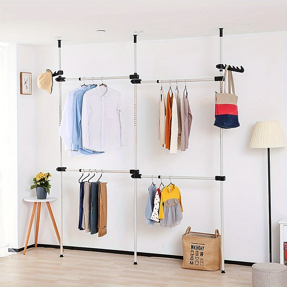 

Home Garment Hanger Clothes Rack Heavy Duty Telescopic Clothes Rail Organizer With Hooks And Pp Bases