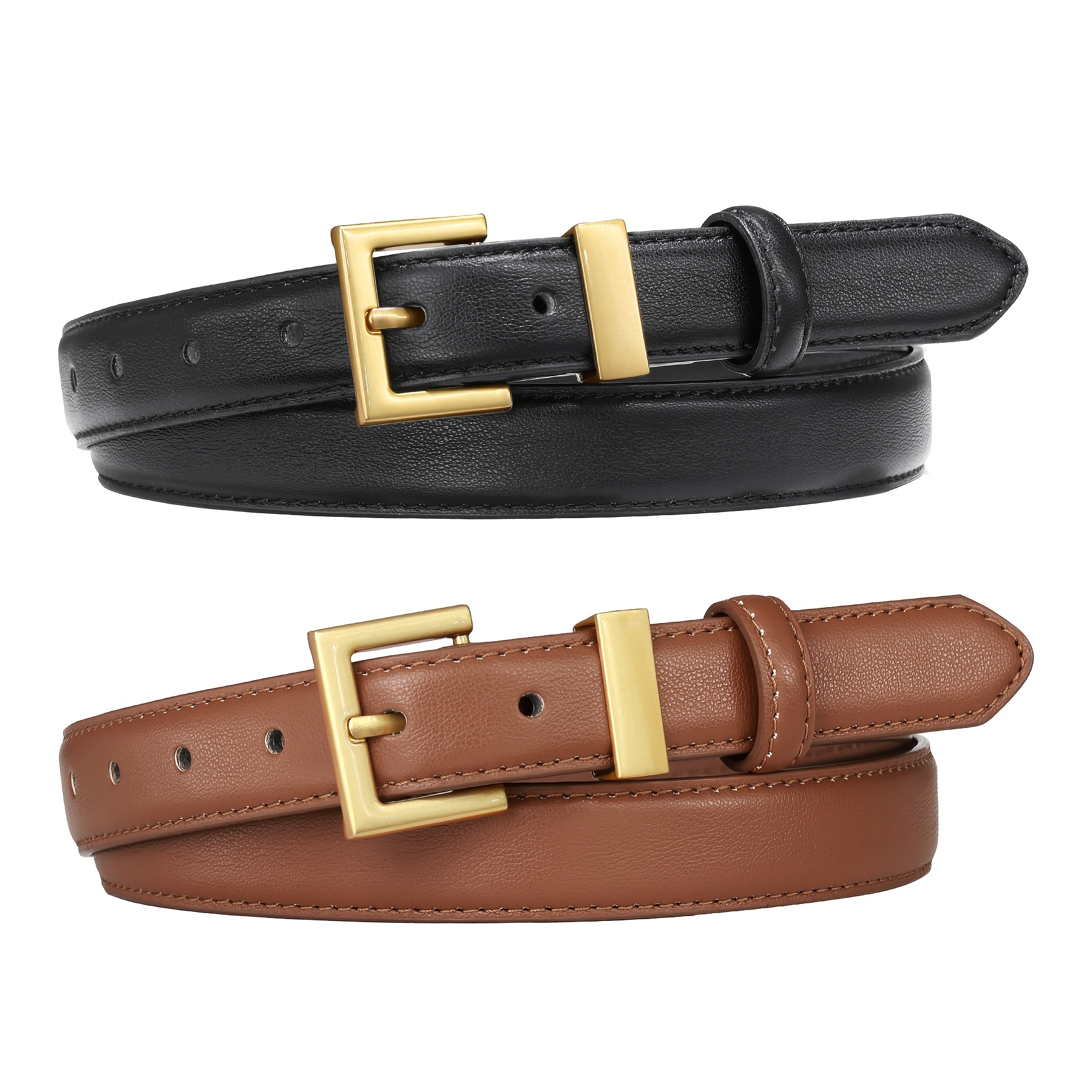 Image of 2 Pack Women's Belt For Jeans Pants Dresses Fashion Female Belt With Square Golden