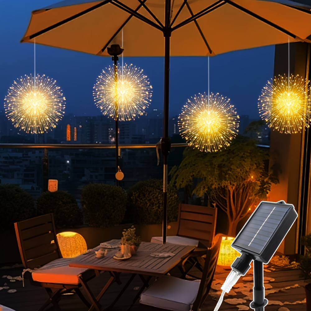 4 pack hanging solar firework lights 480 led christmas starburst lights copper wire outdoor waterproof lights 8 modes remote control fairy decorative lights for yard patio eave garden tree 0