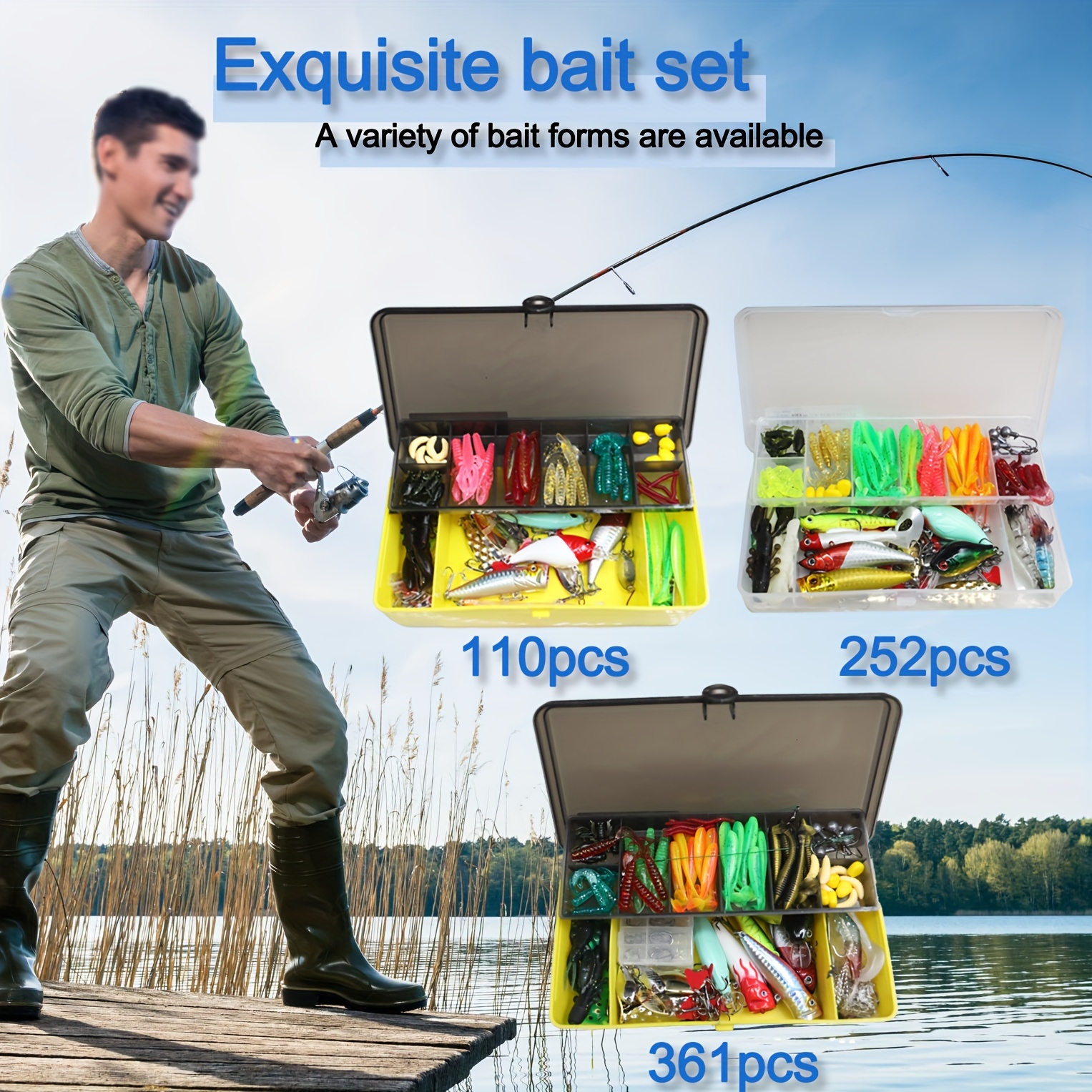 

361pcs/252pcs/110pcs Mixed Colors Lure Styles Kit Fishing Tackle Set Fishing Lures Baits Hooks Swivel Jig Hooks Fishing Gear Lures Kit Set With Tackle Box