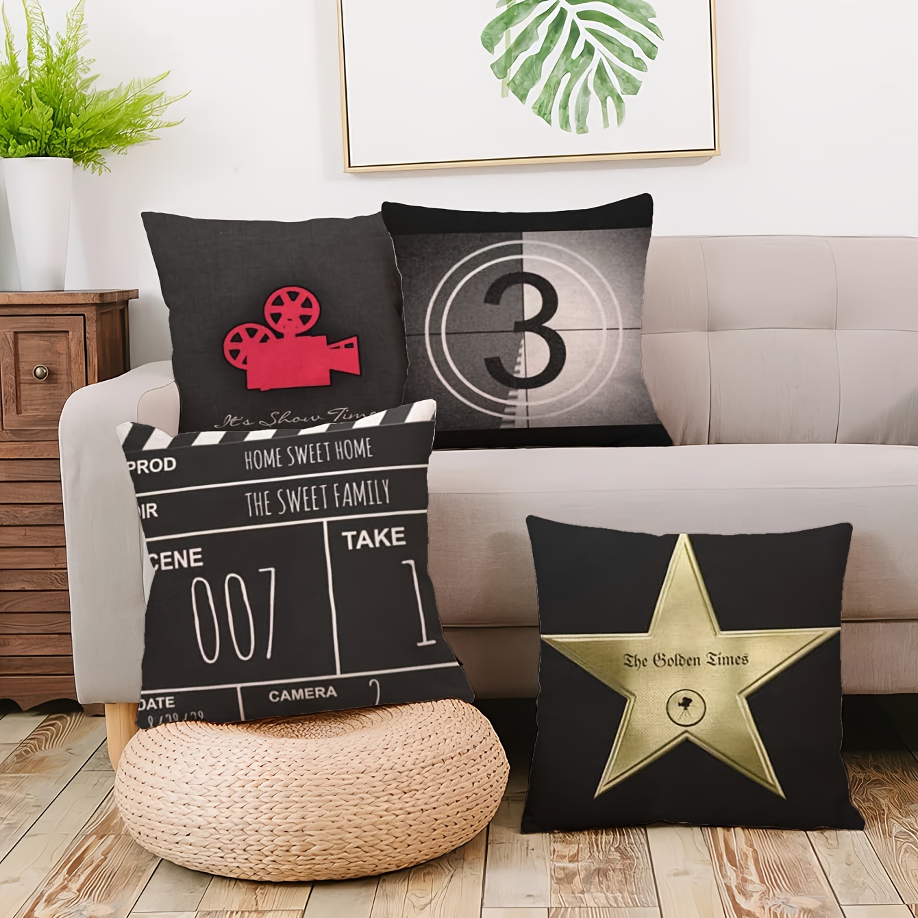 

Contemporary 4-pack Retro Movie Theme Throw Cushion Covers, Machine Washable, Zip Closure - Decor For Home, Bedroom, Living Room, Polyester, Soft & Skin-friendly (insert Not Included)