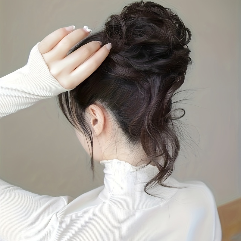 Human Hair Chignon Messy Curly Hair Bun Band Elastic Temu