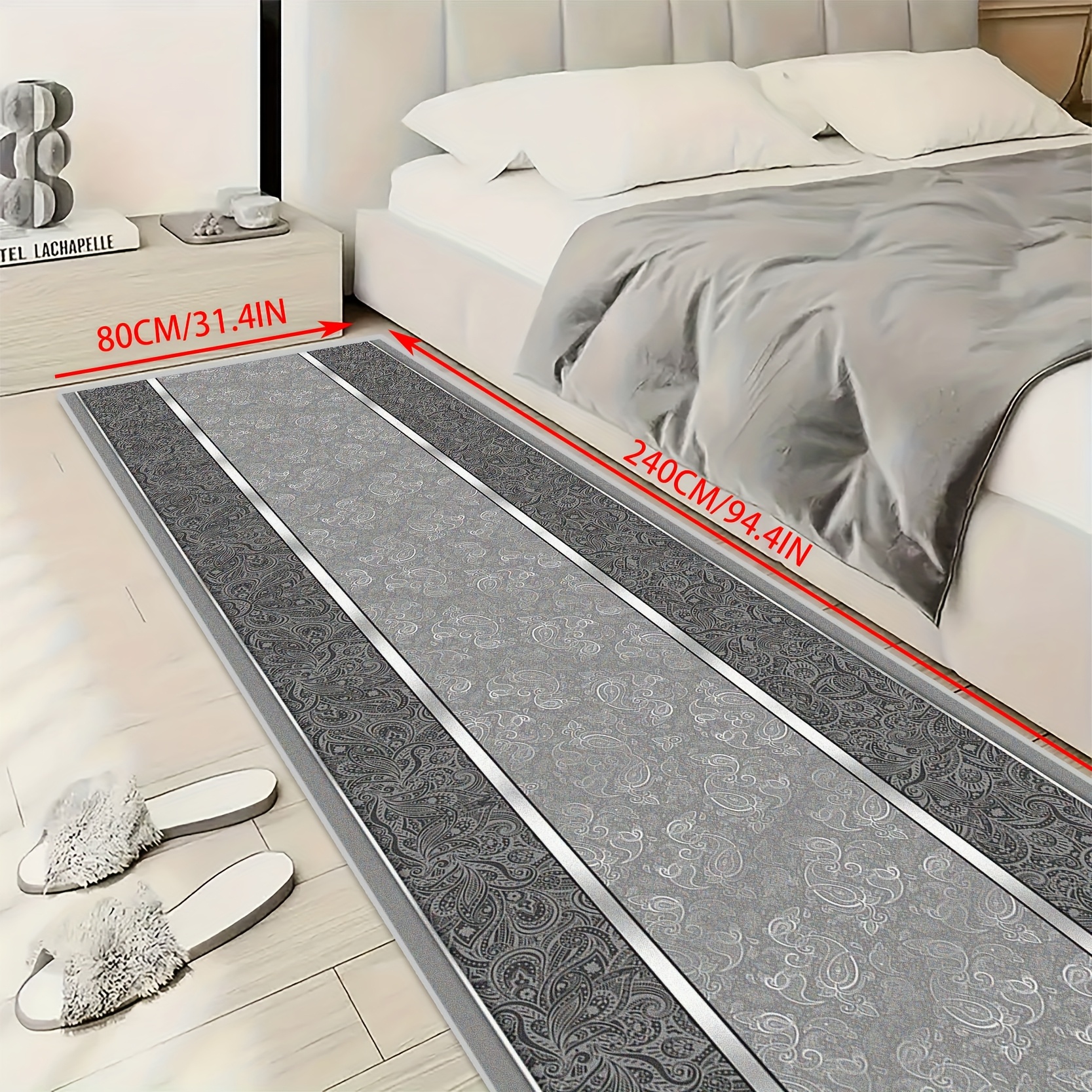 TEMU Sea Freight [golden Rhinestone Velvet] 1pc, Gray Printed Style Hotel Welcome Long Runner Rug, Comfortable Design Kitchen Laundry Room Carpet,