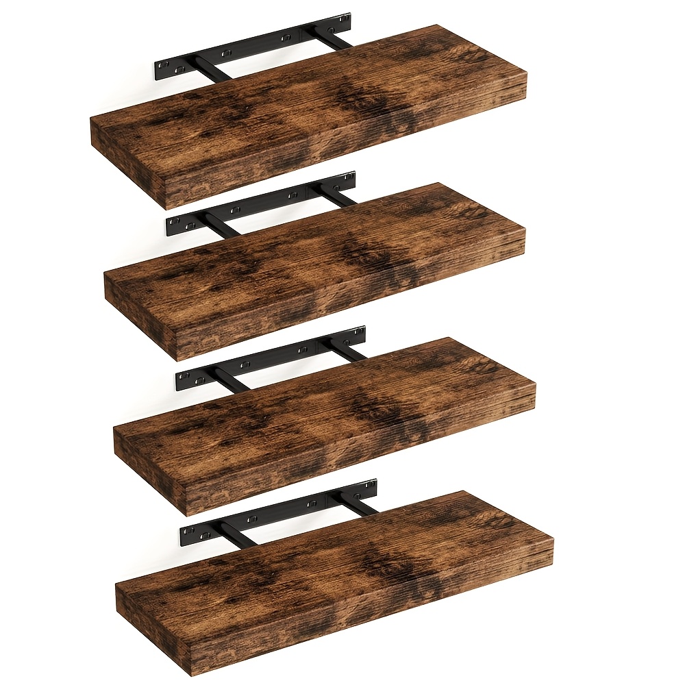 TEMU Home Decoration Floating Wall Rack, 4pcs Wall Mounted Wooden Bookshelf, Suitable For Bathroom, Bedroom, Living Room, Kitchen, Office, Hanging