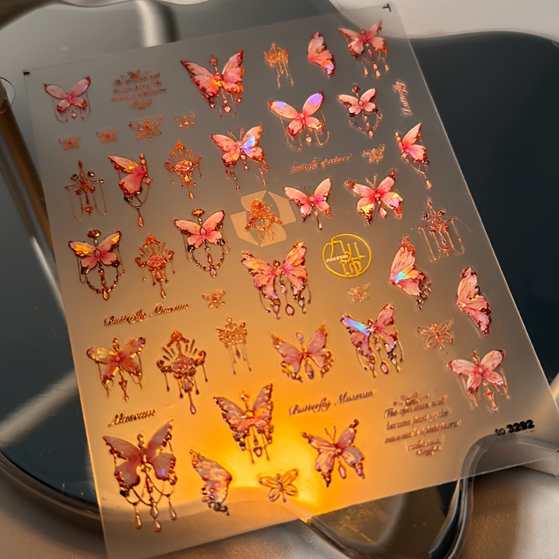 

Vintage-inspired Aurora Butterfly Nail Art Stickers - Sparkling Holographic Decals For All Nail Sizes, Self-adhesive & Single-use, Perfect For Diy Manicures