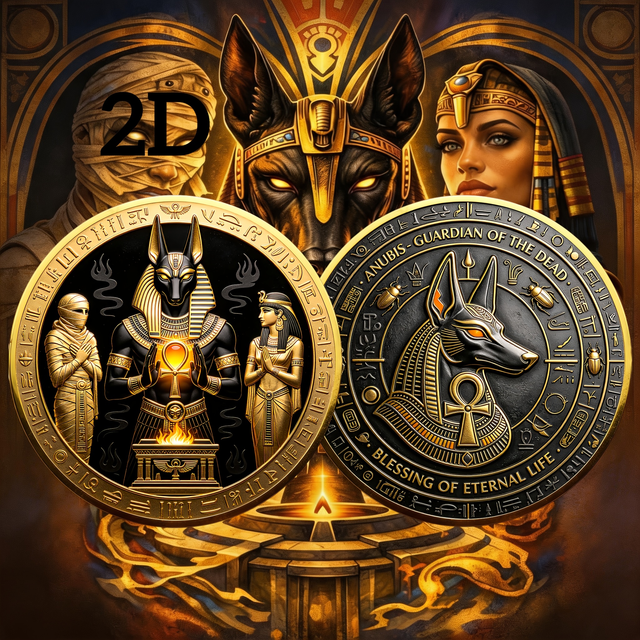 1 kos 2D dvostranska kovanka, staroegipčanska umetniška spominska kovanka z simbolom Ankh, amulet zaščitnika mrtvih, prinaša blagoslov večne