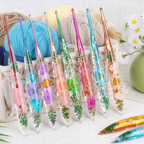 3er-set ergonomische häkelnadeln mit blumen-griffen, blumen häkelnadeln, stilvoll und einzigartig, ideal zum häkeln von decken, schals, mützen, tüchern, handstrickwerkzeug-set für bastelarbeiten und projekte, neujahrs- und weihnachtsgeschenke