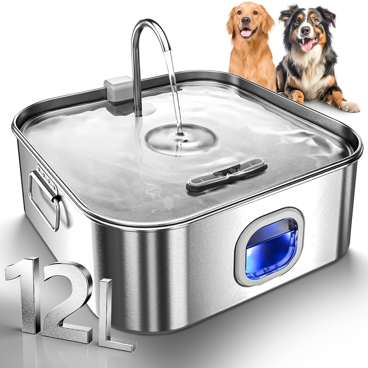   stainless   water fountain 410oz 3 2gal large pet hydration system with led indicator water level window usb powered for s to l dogs and multi pets dog water dispenser