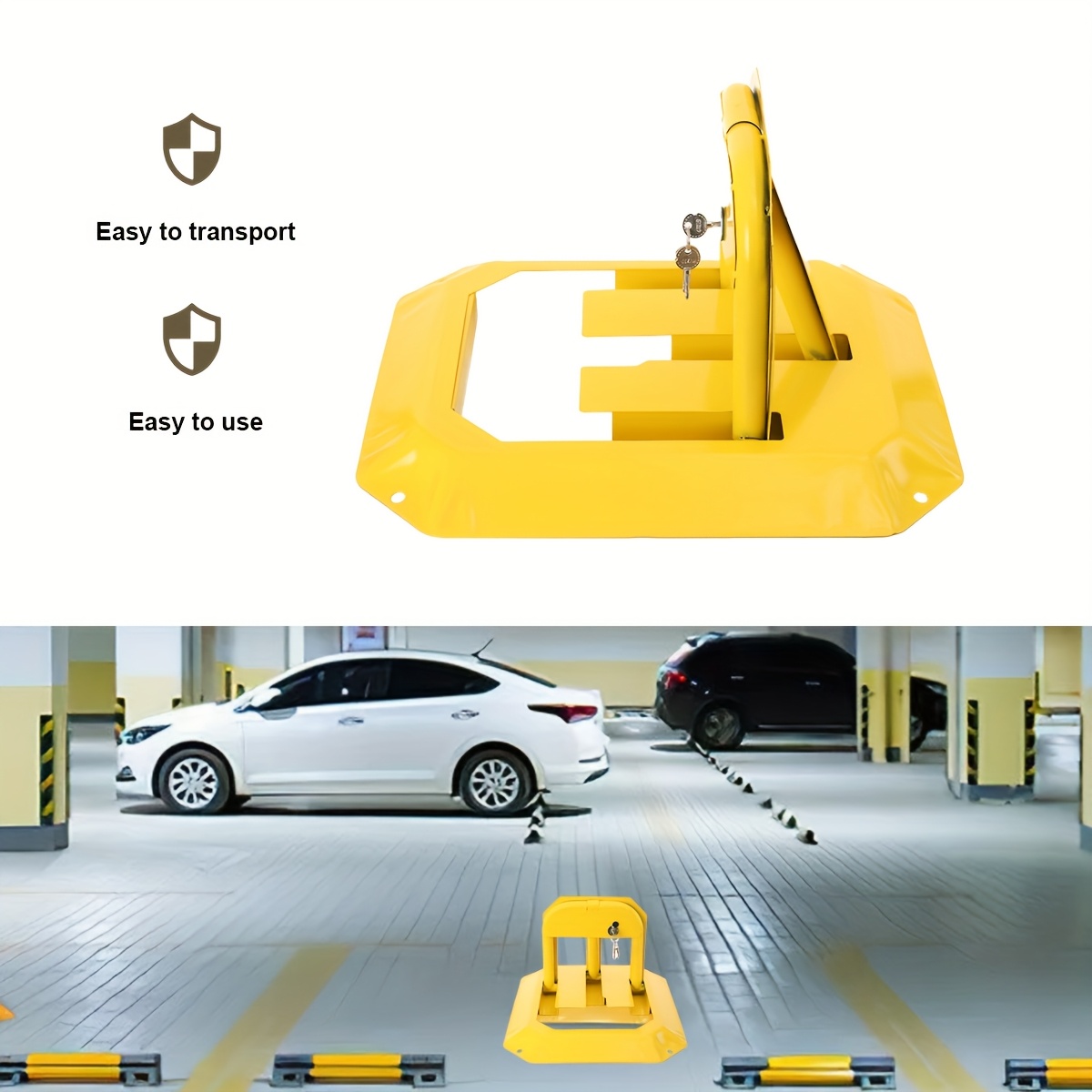 Image of Foldable Parking Barrier, Cylindrical Lock, Design For Extra Protection, 2 Pack