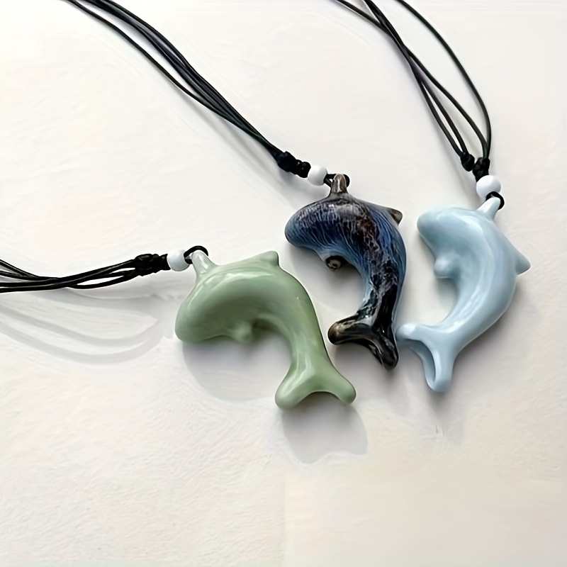 3pcs Ceramic Dolphin Whistle Necklace Set, Adjustable