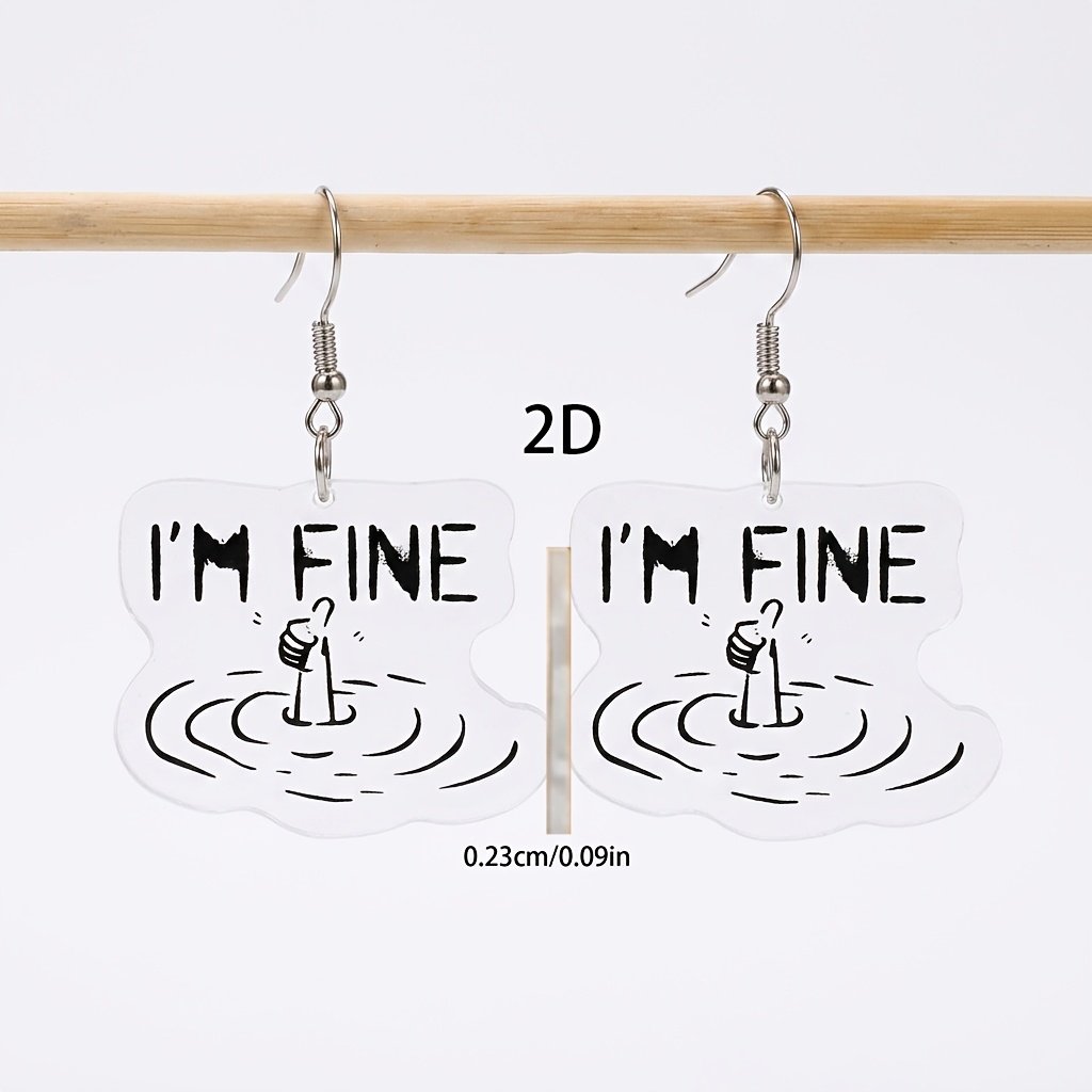 TEMU 2d Flat, 1 Pair Lxalry Women's Y2k Cute "" Earrings - Acrylic Drop Dangle Earrings With Lettering, Glossy Suitable For Daily Wear, Parties,