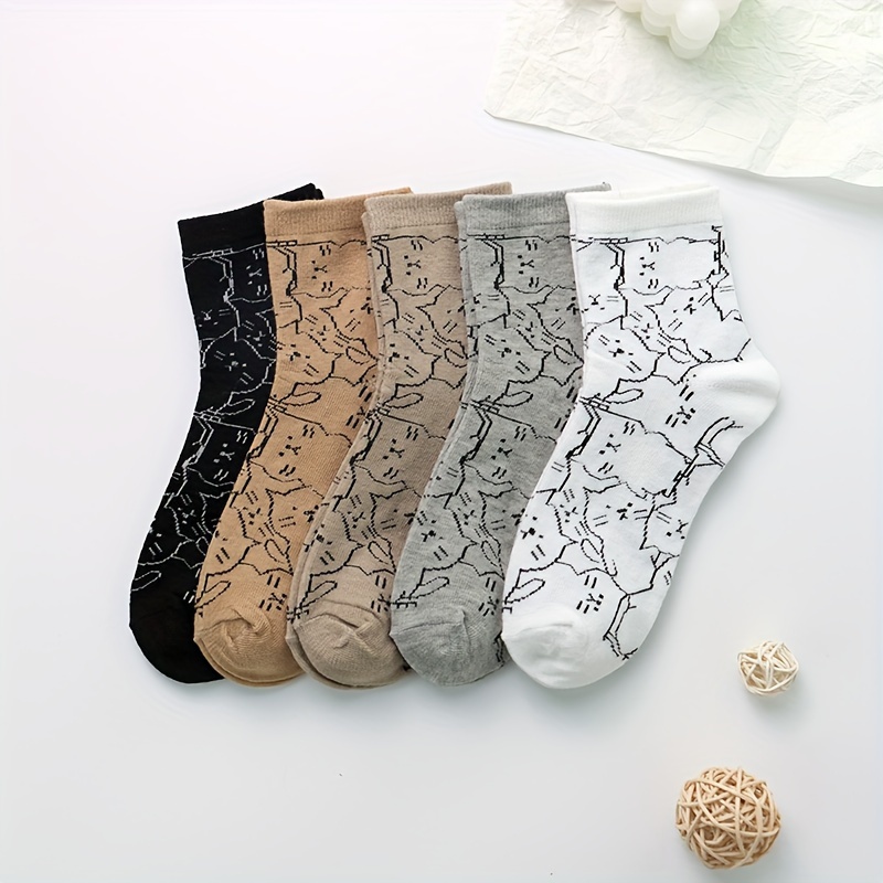 E-shop 5 Paar/8 Paar Damen Kitten Muster Kurze Wadenlange Socken