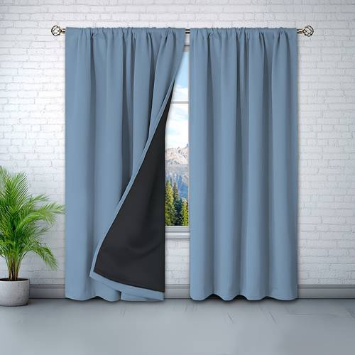 1pc 100 blackout curtains thermal anti curtains blue blackout insulating drapes rod with coated lining fall winter windproof room blackout emergency curtains suitable for living room bedroom room darkening decorative curtains