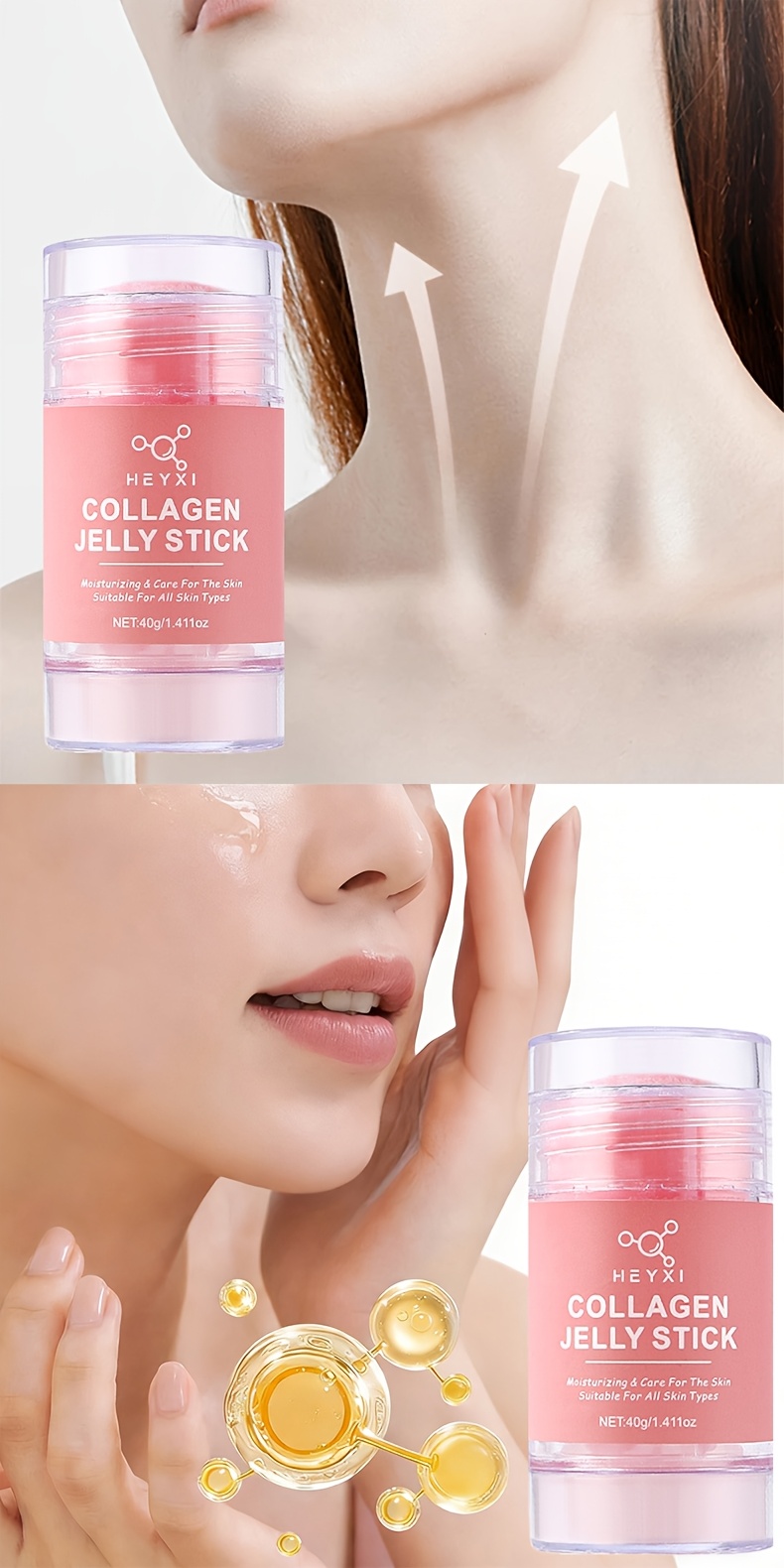 Stick Gel Instant pentru Lifting și Fermitate Facială și Gât cu Colagen, Reduce Aspectul Ridurilor, Fermitatea Pielii, Semnele de Îmbătrânire, Diminuează Cearcănele, Petele de Sângerare sau Imperfecțiuni, Nivulează Tonul Pielii, Netezește Pielea