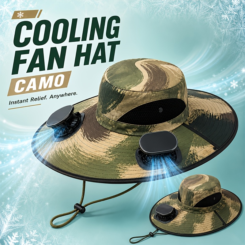 TEMU 2 Fan Solar Powered Hat With Wide Brim, Built-in Dual Ventilation Fans For Strong Airflow, Lightweight Breathable , Long Solar Charging Design,