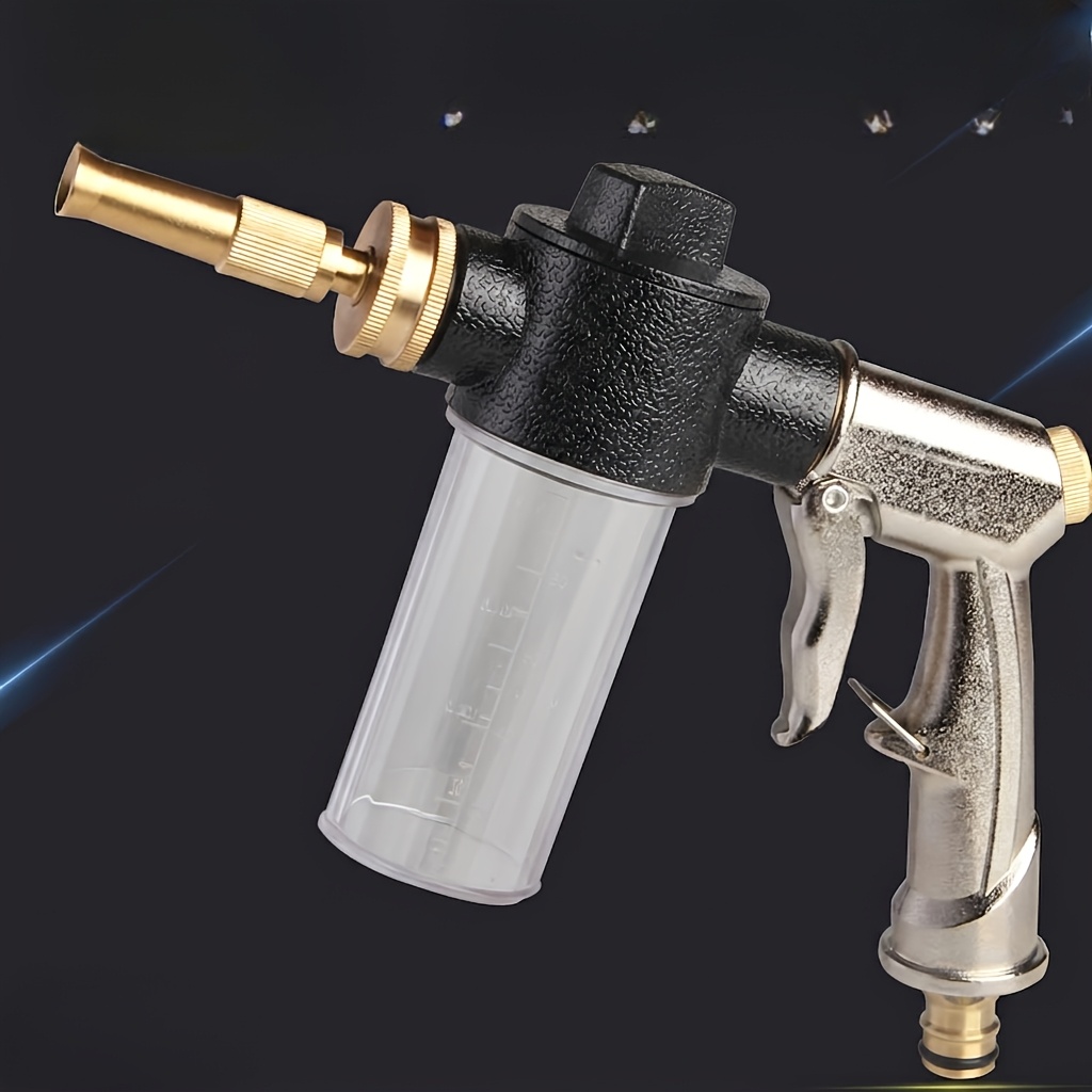 Image of Household High - Pressure Car Washing Gun With Copper Nozzle And Foam Pot : Ideal For Car Cleaning And Garden Watering Applications