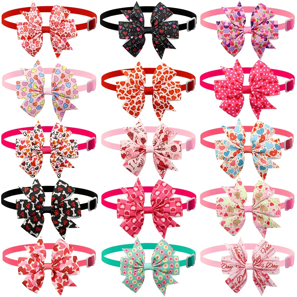 

15pcs Bow Ties Set - Heart Pattern Pet For Small Breeds