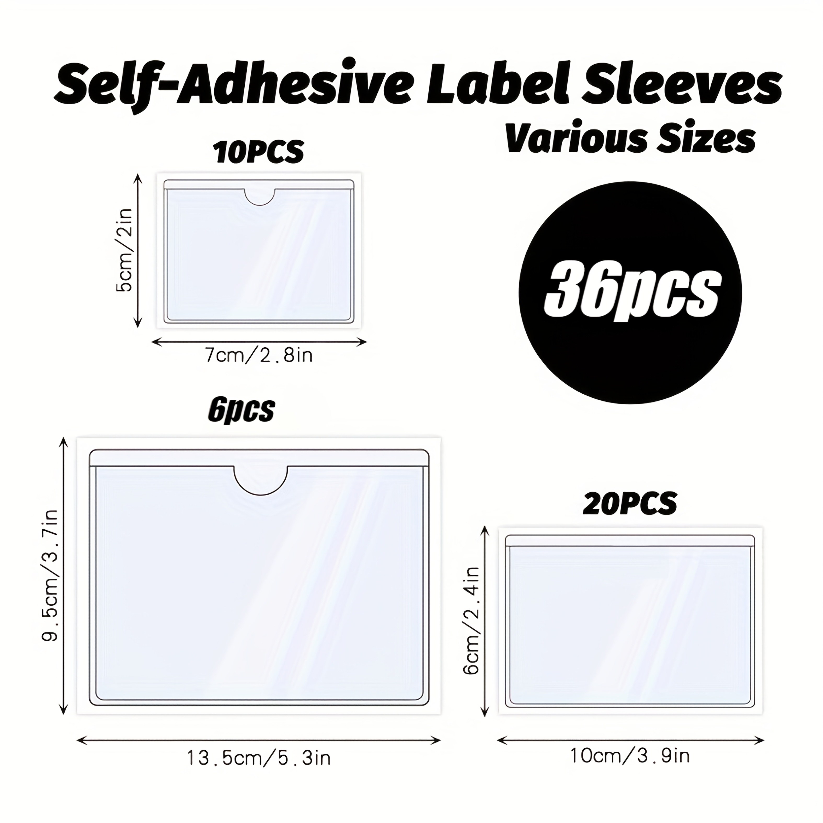 TEMU Ensemble de protection d'étiquettes auto-adhésives transparentes, 36 pièces, fixateurs d'étiquettes auto-adhésifs, 3 tailles de clips de cartes
