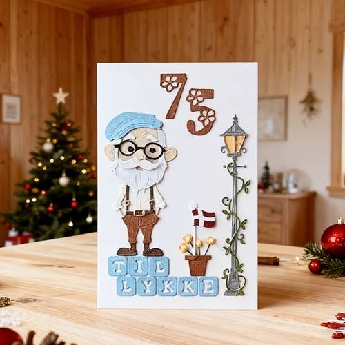 . gentleman scene metal skærestens, skægget gammel mand med vintage lampestolpe stensæt til scrapbooking retro fødselsdagsinvitation håndlavet papirhåndværk