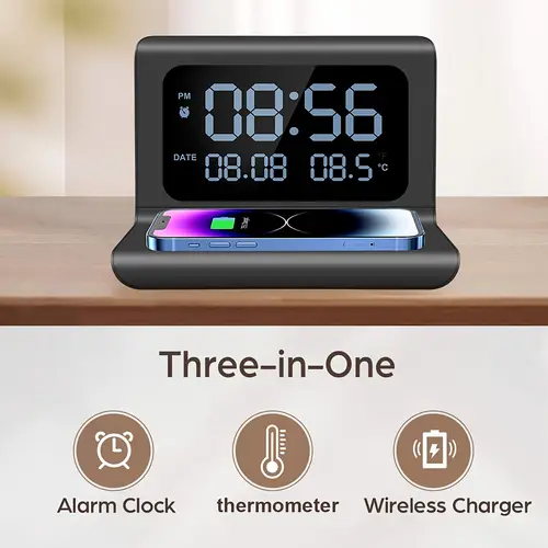 pad phone alarm desktop clock thermometer for iphone 16 15 14 13 max for samsung s24 s23 s22 charging dock