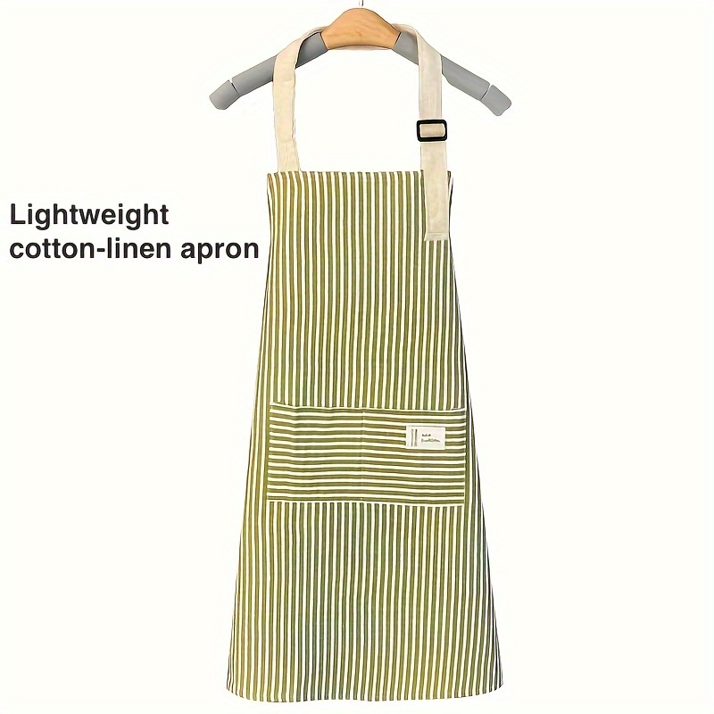 

1pc Adjustable Kitchen Cooking Apron Cotton And Linen Machine Washable With 2 Pockets