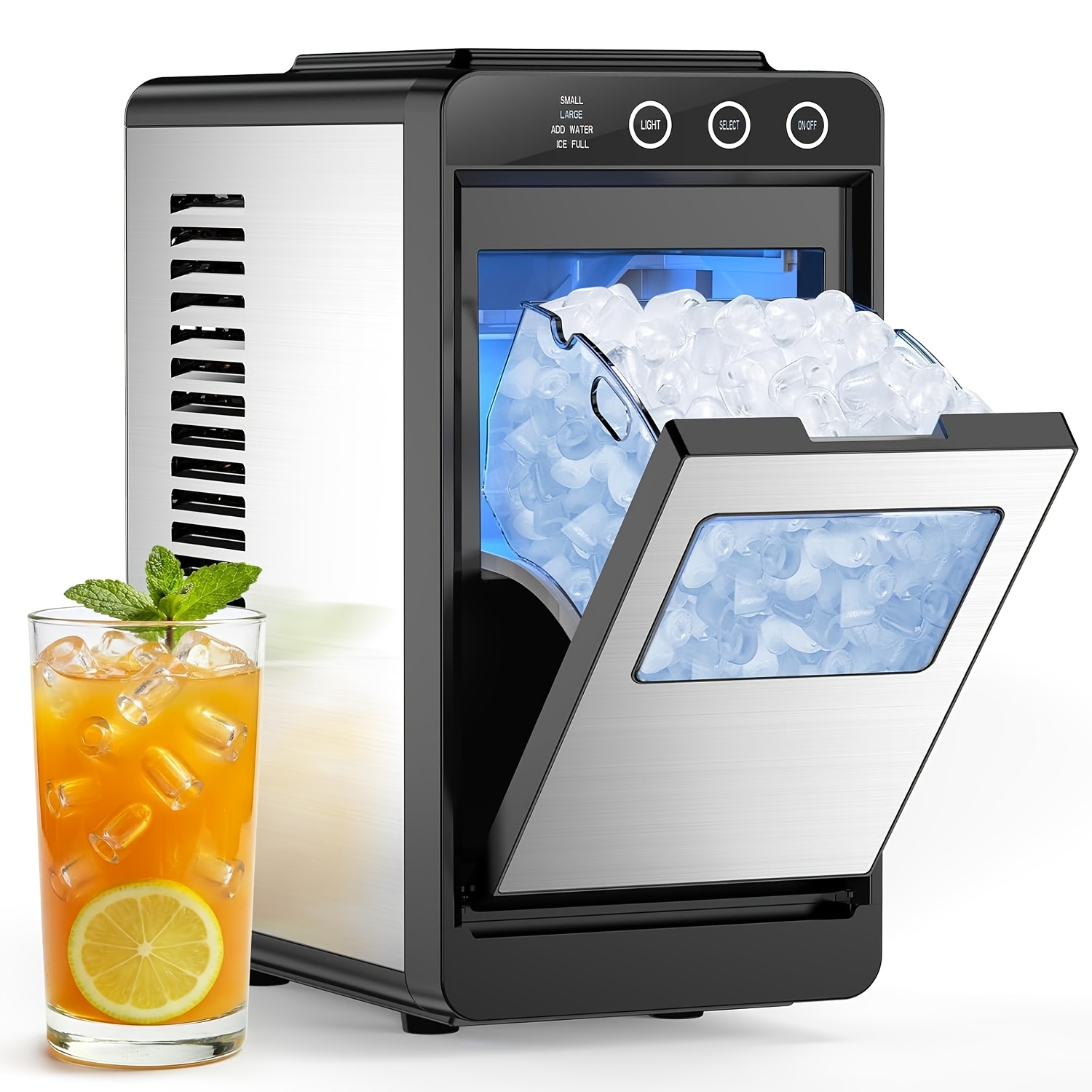 TEMU Ice Makers Countertop, 26lbs/24h, 8pcs In 6mins, Portable Ice Maker Machine With 1.2l Top Water Tank, Interior Lighting, 2 Sizes Of Ice For