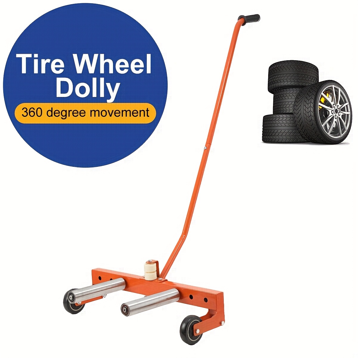 Tire Trolley For Truck Tires, High-performance Transport Trolley For Lifting And Moving Tires, Tire And Wheel Transport Trolley With Adjustable Wheel, Orange