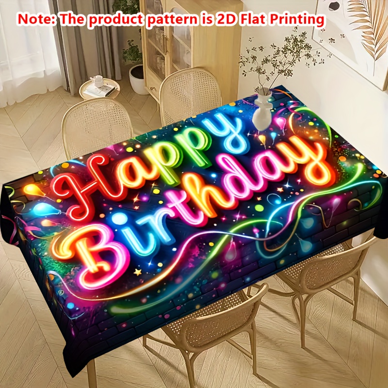 1pc Colorful Text Pattern Tablecloth | Polyester, 2d Flat Printing, Durable And Washable, Easy , Perfect For Picnic, Camping, Weddings, Birthday Parties
