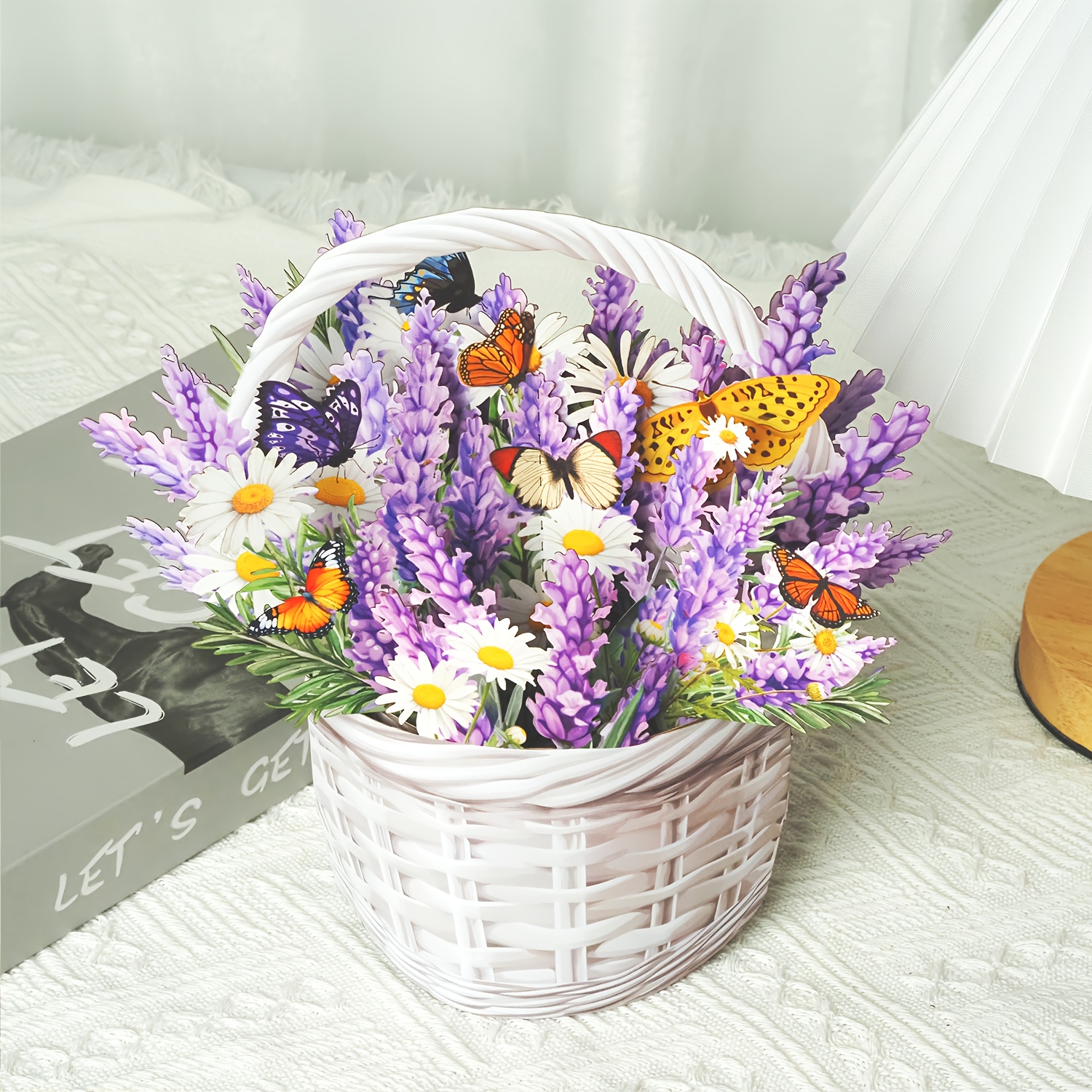 Image of 1pc Purple Lavender And 3d Flower Basket Pop-up Greeting Card For Birthday, Mother's Day, Valentine's Day, , Thank You, Anniversaries, Home Decor, Artificial Flower Basket