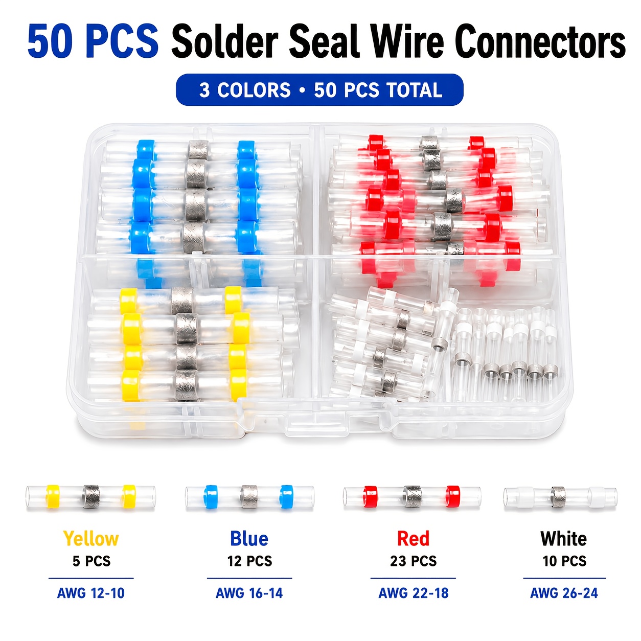 Image of 50pcs Heat Shrinkable Solder Sleeves | Thickening Solder Ring Shrinkable Tube, Wire Crimp Terminals Connectors With Box, Pe Material, For Cable Management