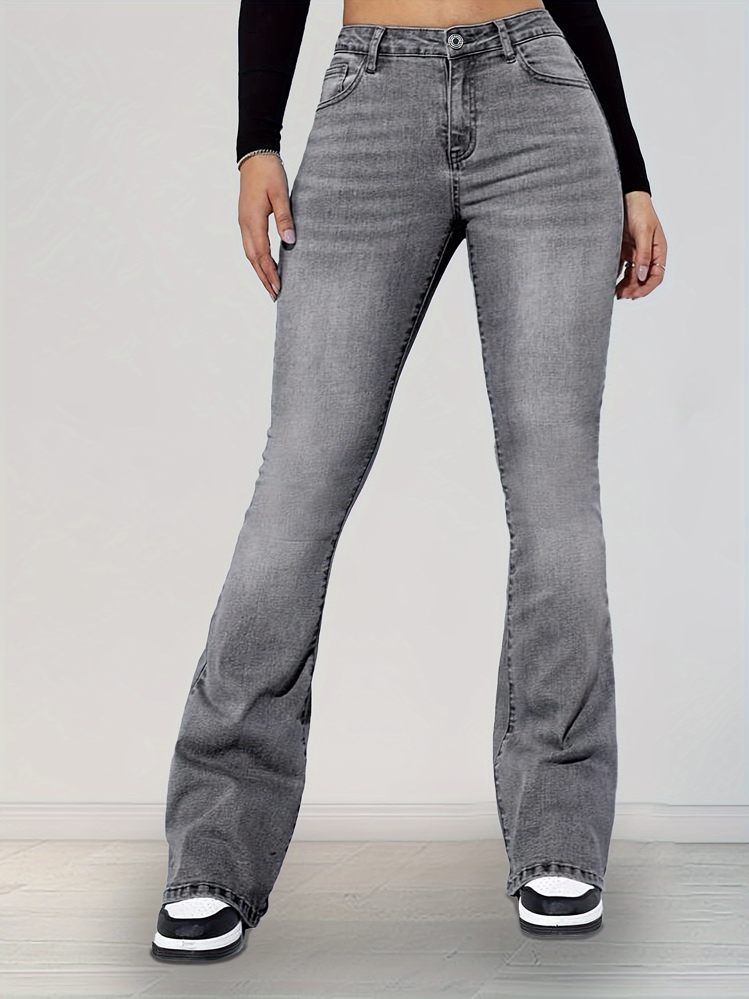 gray high waist bootcut jeans fitted fashion slant Temu New Zealand