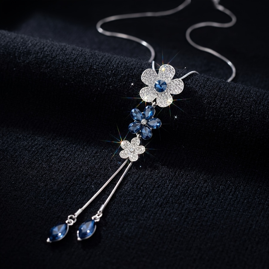 TEMU 1 Chaîne pour pull à fleurs éclatées en strass, Bijou décoratif élégant pour pull de femme, Collier réglable