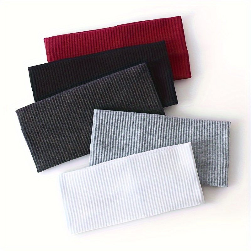 5pcs Set, Autumn/winter Style, Ribbed Solid Color Wide-brim Women'-proof Headbands, Stretchy Hair Ties, Suitable For Daily Use, Multiple Colors