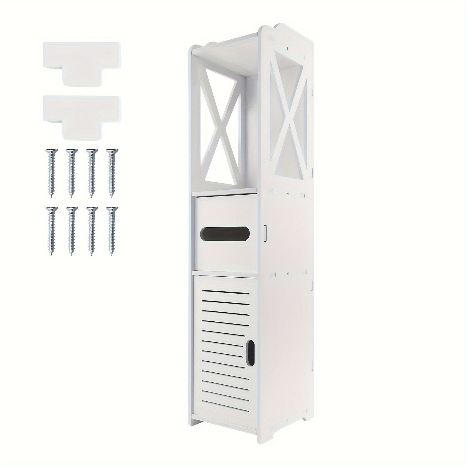 Image of 3 Tier Waterproof Bathroom Cabinets 18x20x80cm Slim Storage Cabinet White Bedroom Floor Standing Cupboard Unit