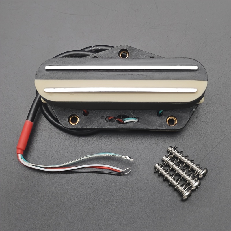 TL Guitar Bridge Double Coil Pickup - Dual Coil Design, Black & White Metal Construction, 4-Pin Wiring (Red/Black/Blue/White), Includes Mounting Screws for Electric Guitar & Bass, Guitar Pickup, Sleek Metallic Finish, Robust Construction