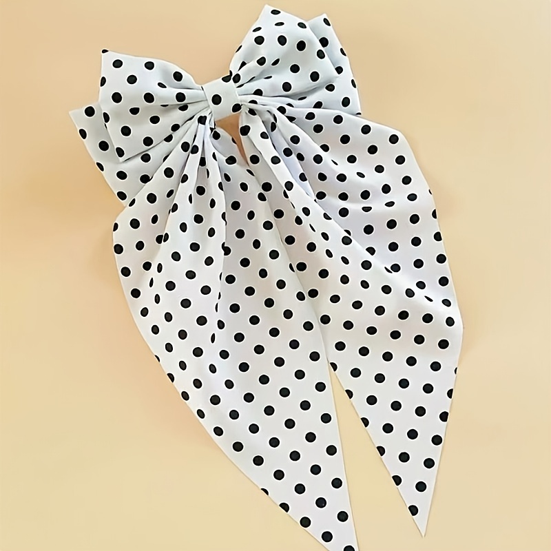 E-shop Haarspange mit Schleife und Polka-Dot-Muster für Damen, große Größe, einfarbig, Satin, lange, fließende Schleife, Haarverzierung, mehrere