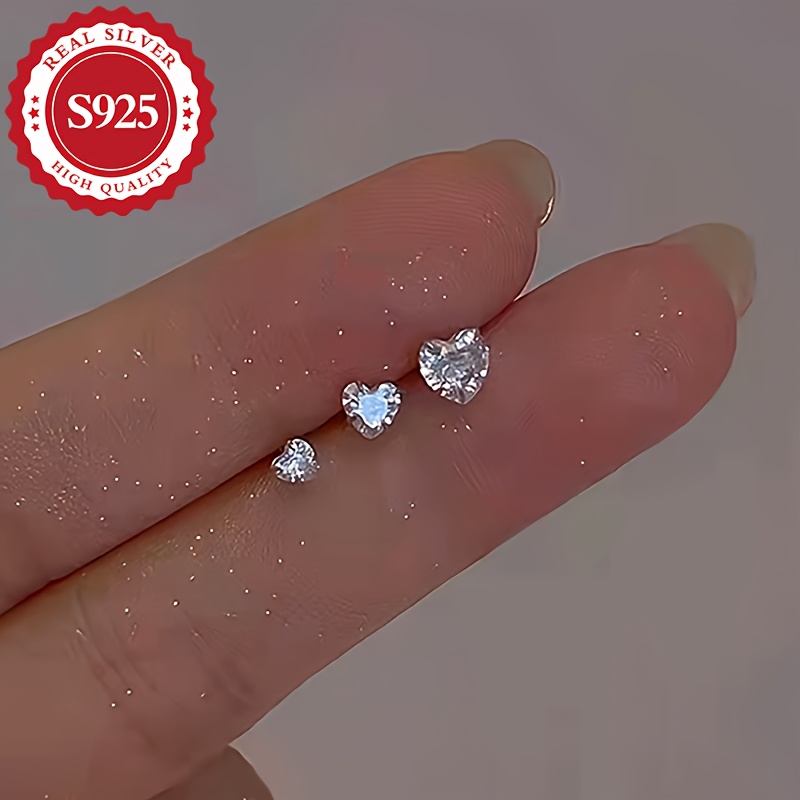 Women's Heart Shaped Sterling Silver Stud Earrings